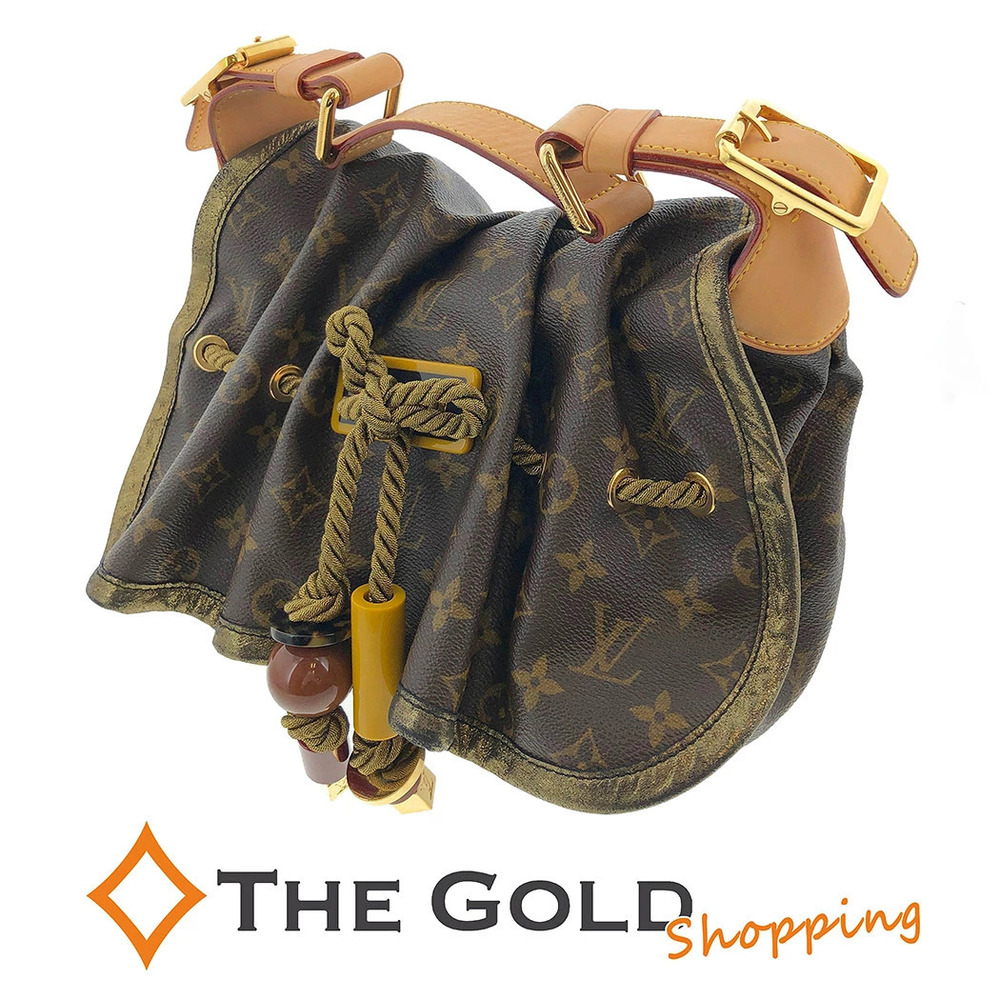 Louis Vuitton Kalahari Monogram Glitter Piping Top Bag Canvas Leather Gold